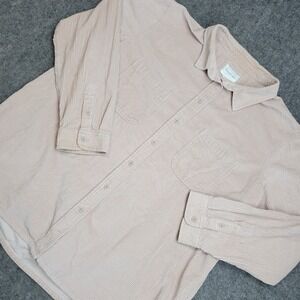 American Eagle Corduroy Shirt Mens Large Beige Y2K Preppy Nerd Old Money Grunge